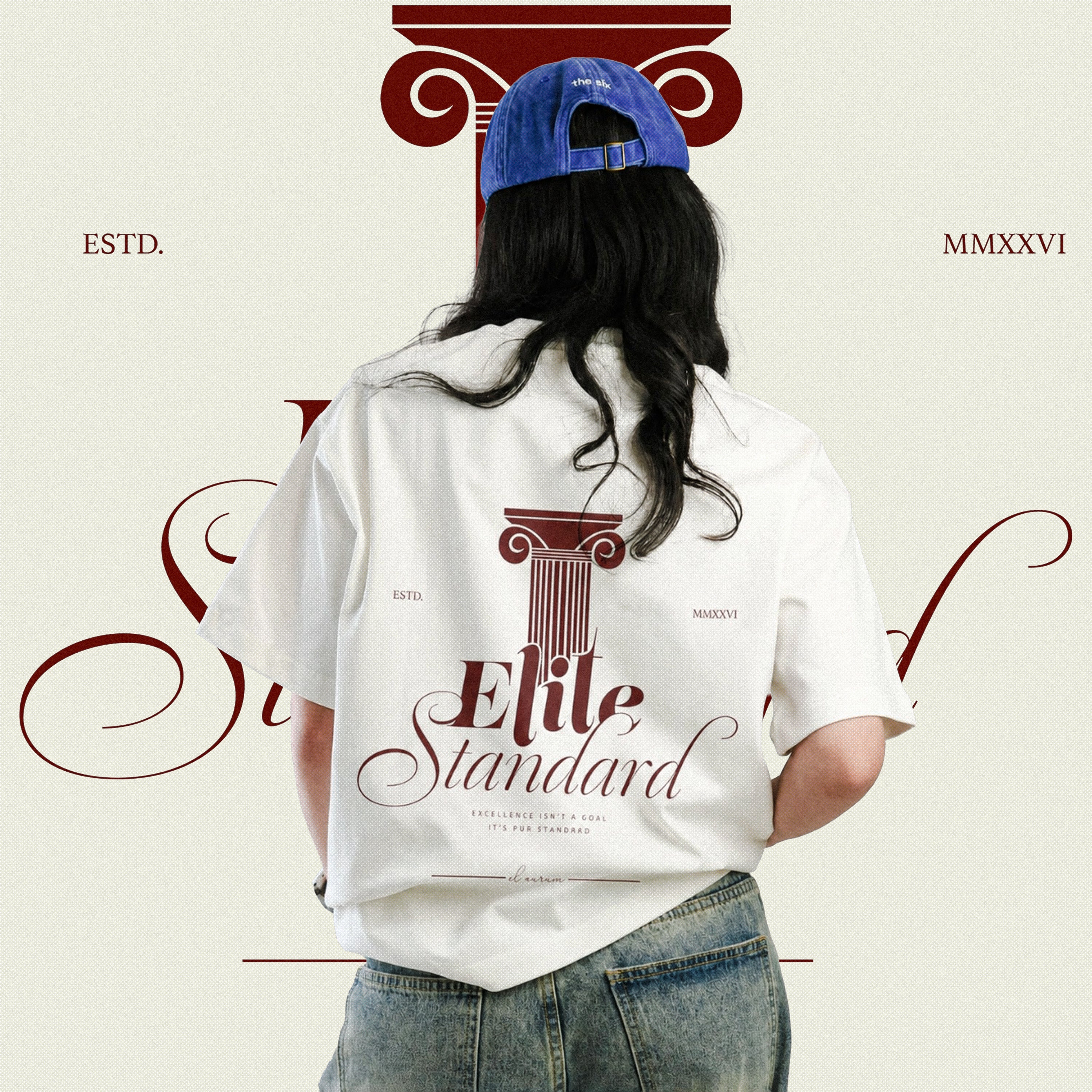 EL AURUM Canvas Oversized Terry Tee in White — front view