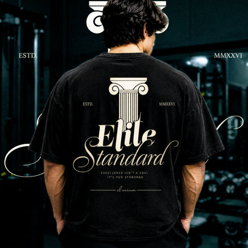 EL AURUM Essential Black Oversized Terry Tee — front view, drop-shoulder silhouette