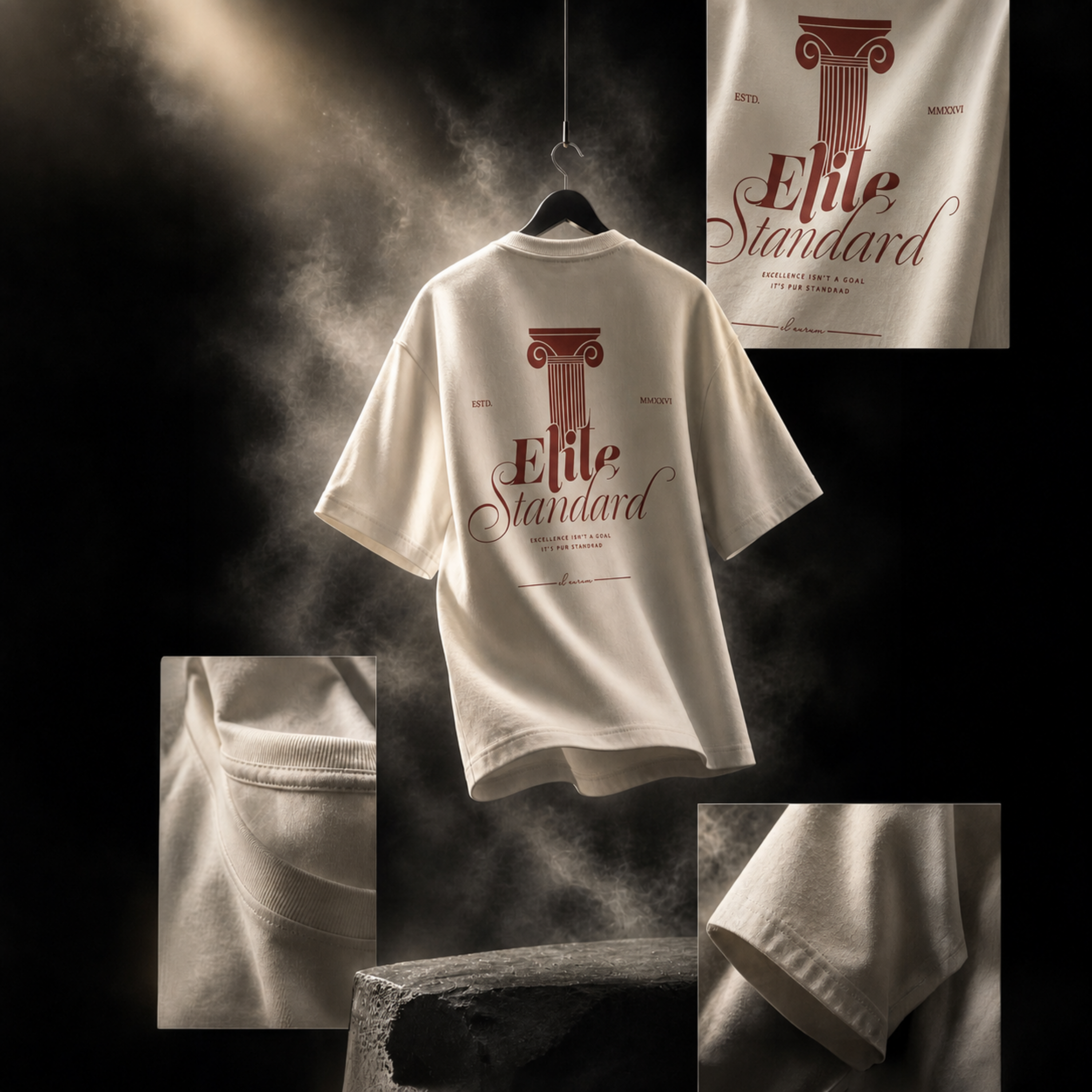 EL AURUM Canvas Oversized Terry Tee — fabric texture and drop-shoulder detail