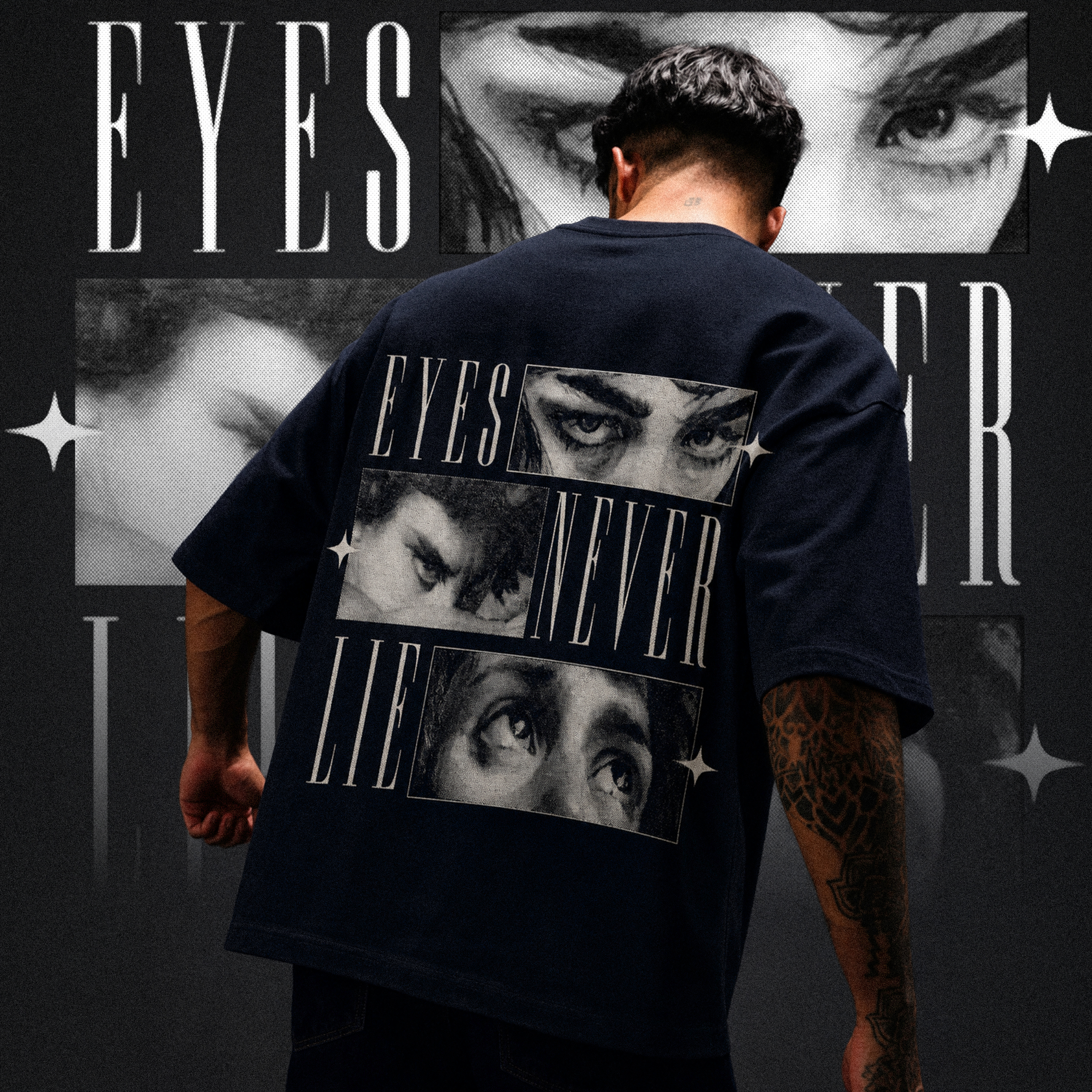 EL AURUM Midnight Navy Oversized Terry Tee — front view, deep navy colorway